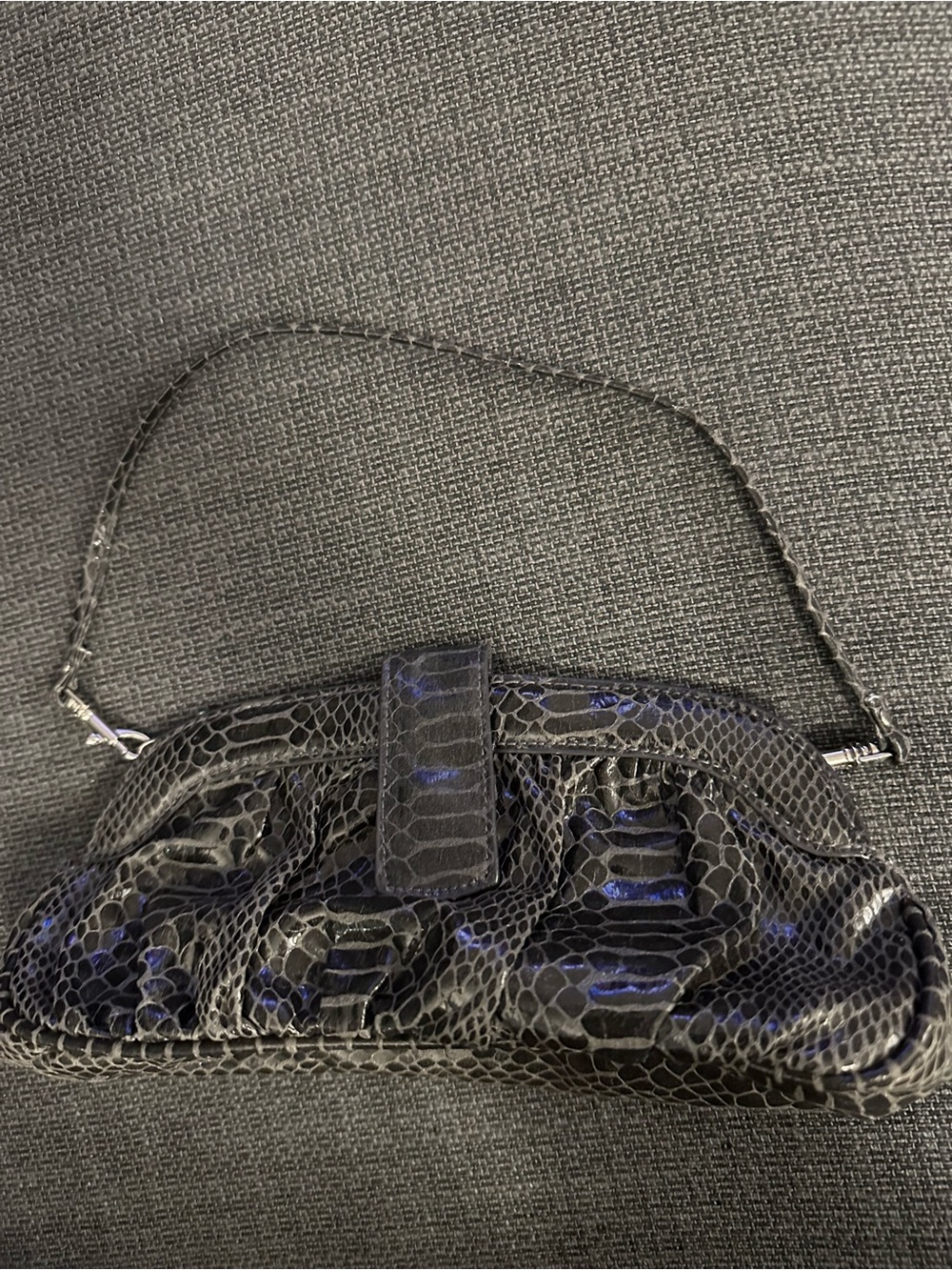 Aldo Black Faux-Snake Clutch with Subtle Blue Highlights